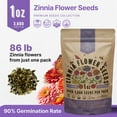 thumbnail image 2 of Zinnia Seeds Pack 1 oz - 3,800 Non-GMO Heirloom Flower Seeds for Planting, Annual Flowers in Individual Seed Packet for Planting Home Garden, 2 of 6