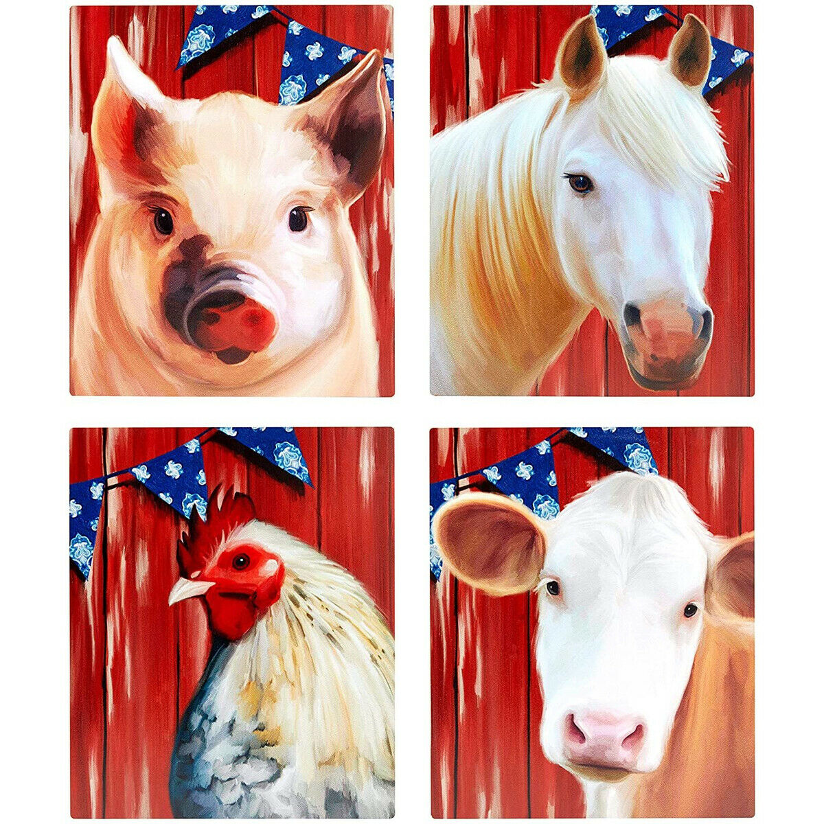 Farm Animal Wall Decor Set for Kitchen (7.8 x 9.4 Inches, 4 Pack