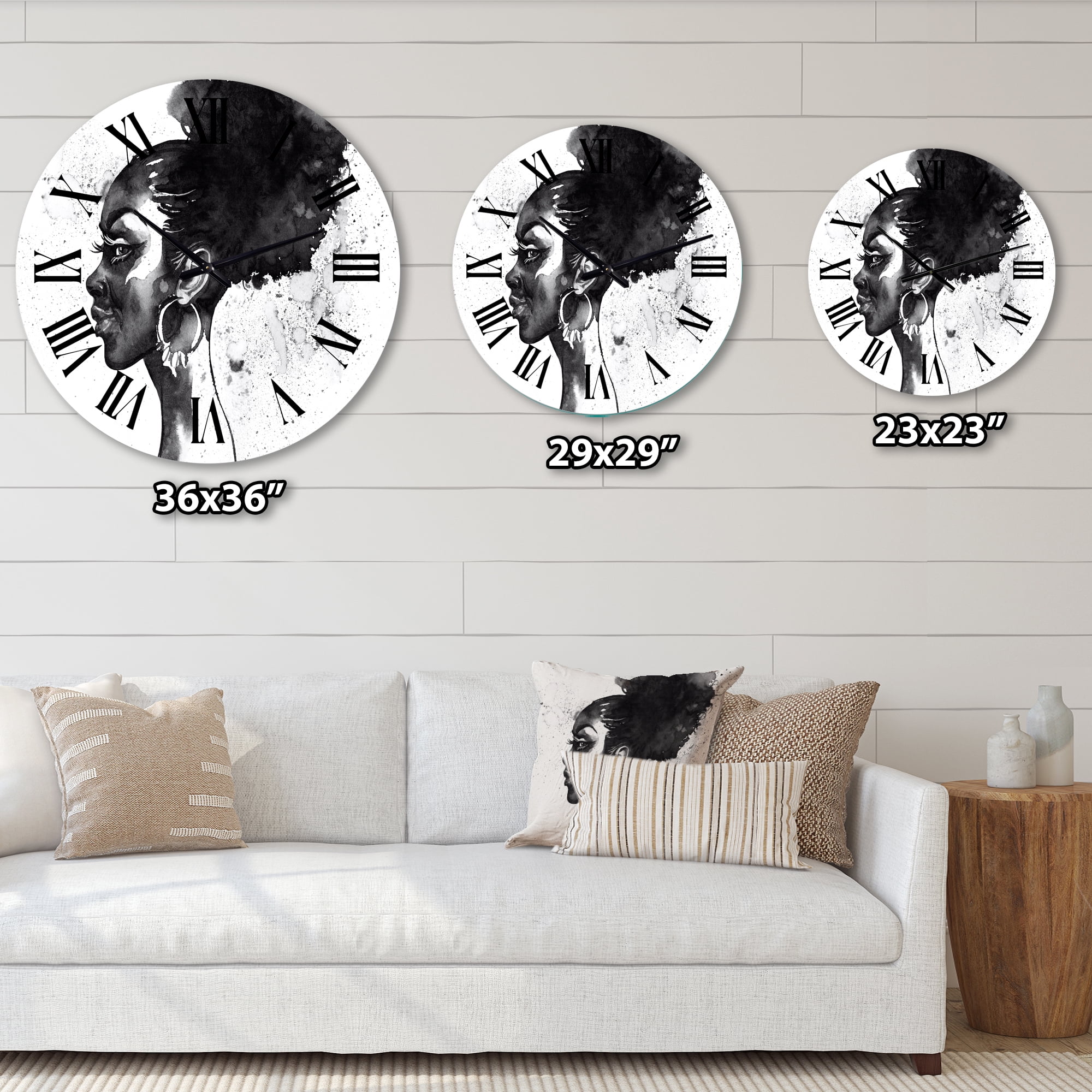 Designart 'Monochrome Portrait Of African American Woman I' Modern Wall Clock