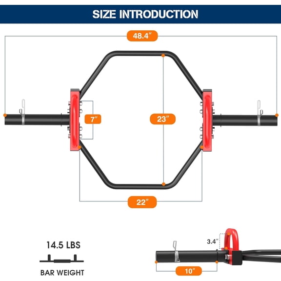 Hex Trap Bar 2-Inch  Weightlifting Barbell for Squats Shrugs Push-Ups 400Lbs Capacity Home Gym Equipment