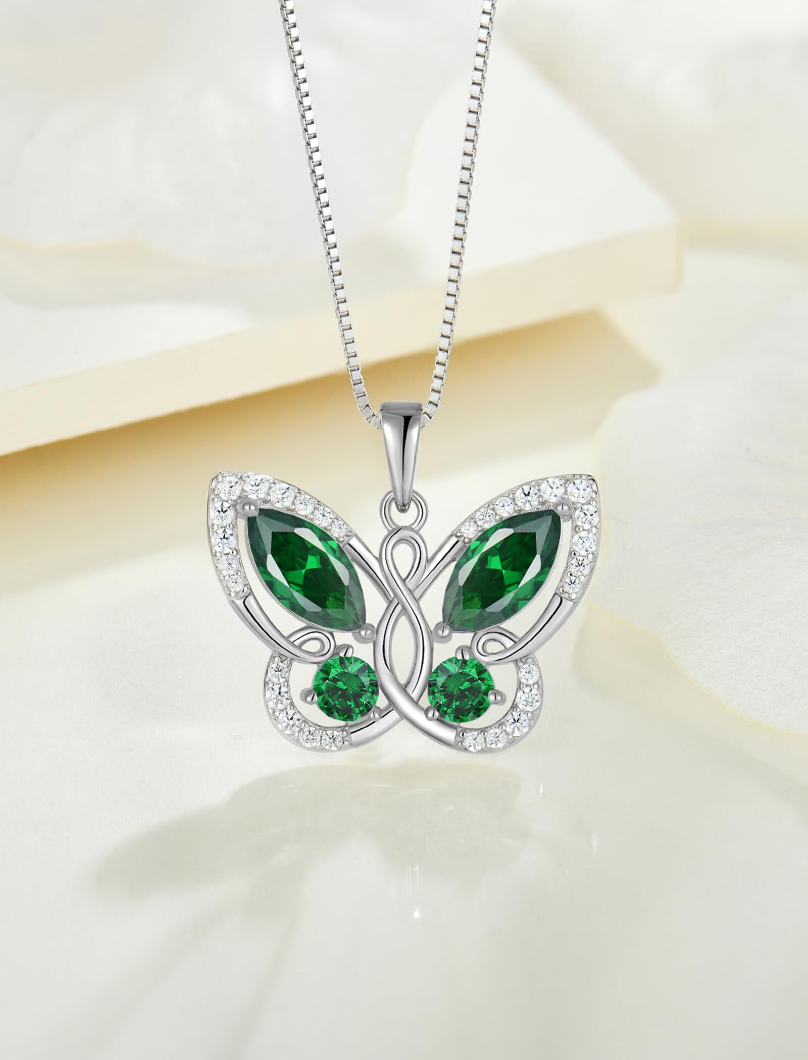 Starchenie Butterfly Pendant Necklace Women 925 Sterling Silver Birthstone May Emerald Butterfly Jewelry Gifts