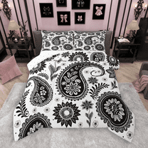 Manfei Bohemian Paisley Bedding Comforter Set 2pcs, Hippie Mandala Twin Comforter Sets, Black White Bedding Set, Breathable Home Decor