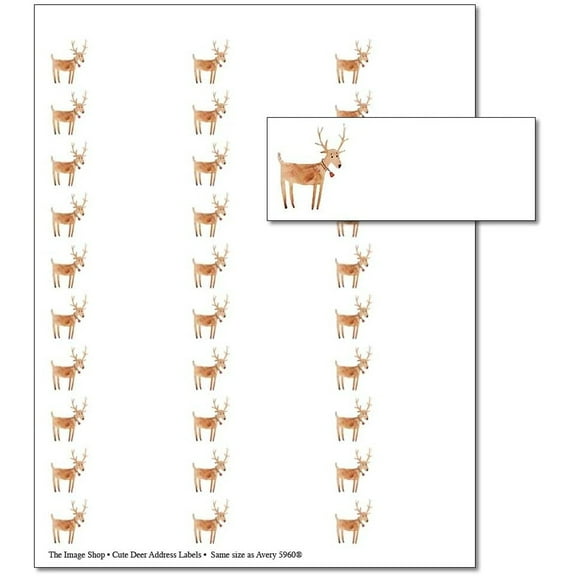 Cute Deer Holiday 30-Up Address Labels - 5 Sheets/150 Labels Total - 1in. x 2.63" Sized Address Labels (oalx930)