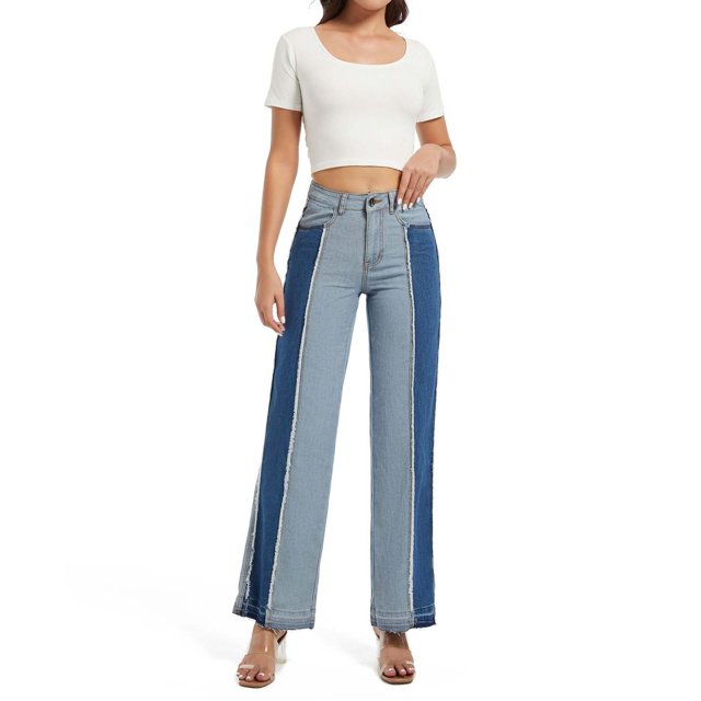 WILLBEST Jeans Mujer Pantalones Vaqueros Rectos de Cintura Alta para Mujer, Informales, Con Diseño de Patchwork, Cómodos y Elásticos, para Uso Diario. Extra Grande