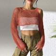 thumbnail image 5 of UJNDER Cropped Ribbed Knit Cardigan Sweater for Women Cutout Detail Fall Wear Brick Red One Size, 5 of 6