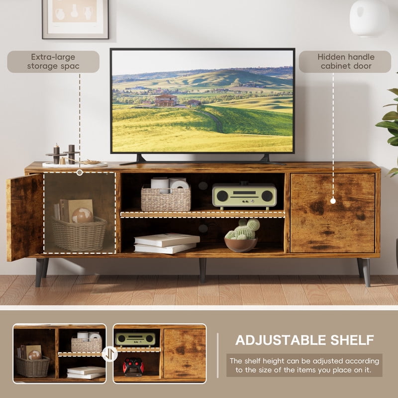 Vineego TV Stand for 65 Inch TVs, Rustic Oak Storage Cabinet with Drawers & Cord Management, Entertainment Center for Living Room