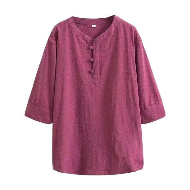 Camiseta de manga corta para hombre - Cuello redondo tipo mandarín - Corte holgado - Verano