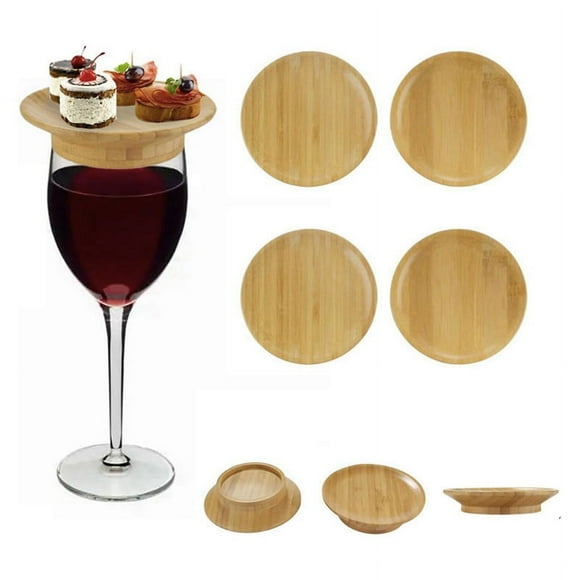 Coasters Set of 4 Wine Glass Topper, 4Inch Wine Glass Charcuterie Topper Bamboo Wine Glass Topper Coasters