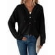 thumbnail image 2 of Sudadera con Capucha de Larga de Punto Gofre para Mujer, con Cordón, Botones, Cuello en V, Informal, con Capucha. Negro L, 2 of 9
