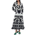 thumbnail image 2 of Liacowi Women Boho Long A-Line Dress Vintage Graph Print Long Sleeve Deep V Neck Ankle Length Dress with Belt, 2 of 7