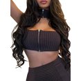 thumbnail image 4 of hirigin Women Summer Tube Tops, Solid Color Knitted High Collar Halter Neck Zipper Strapless Cropped Tops Slim Vest, 4 of 7