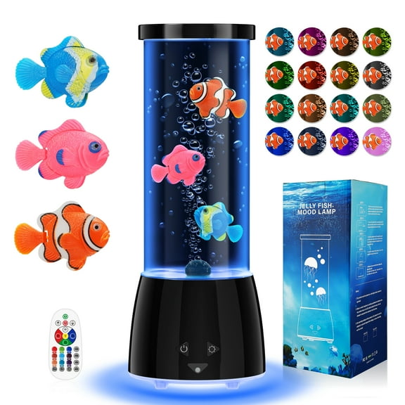 GuardWee Bubble Fish Lamp, 16 Colors Light & 4 Lighting Effects Fake Aquarium Sensory Lamp, Artificial Fish Tank with Moving Fish for Home Decor, Ideal Gift for Kids/Adults