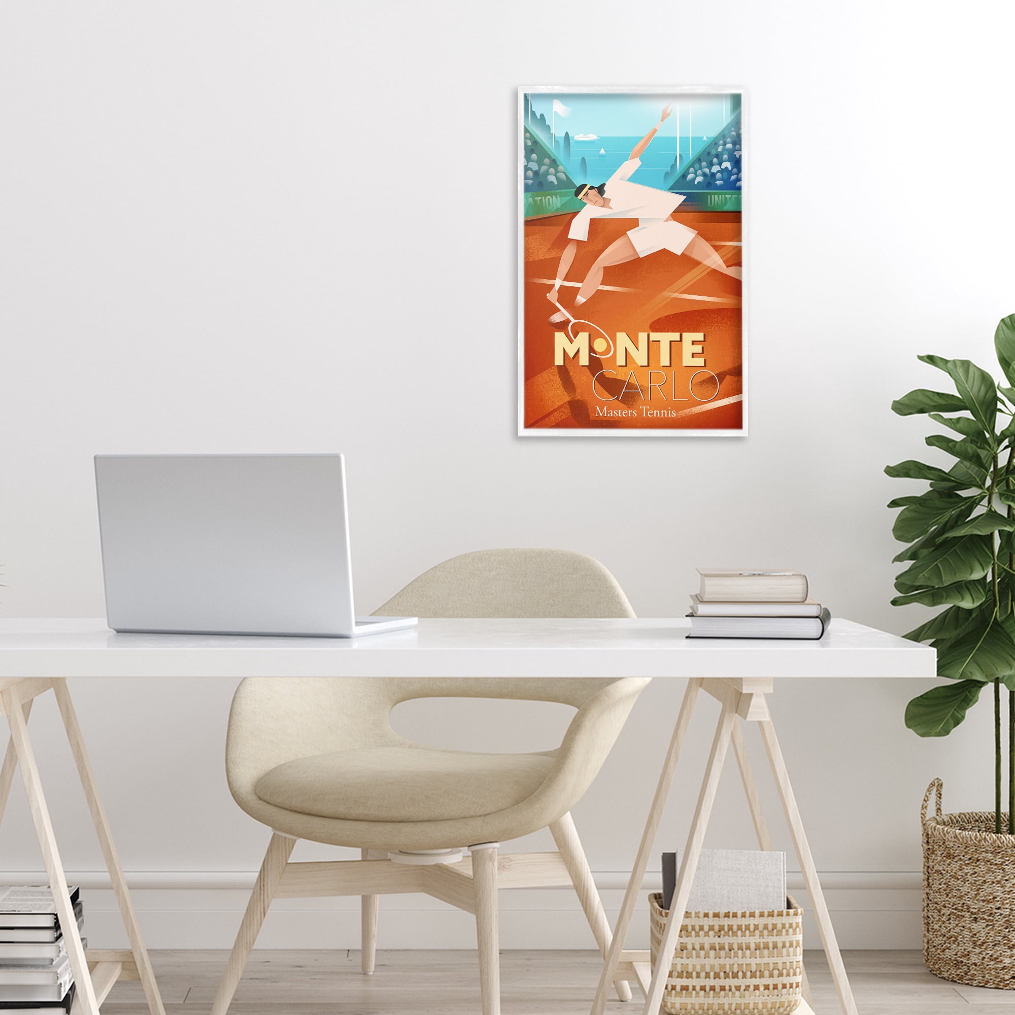 Stupell Industries Monte Carlo Masters Tennis White Framed Giclee Art, design by Martin Wickstrom