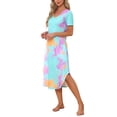 thumbnail image 4 of INSPIRE CHIC Women's Nightgown V Neck Short Sleeve Long Nightshirt Spring Summer Lounge Dress with Pocket M Colorful Tie Dye, 4 of 6