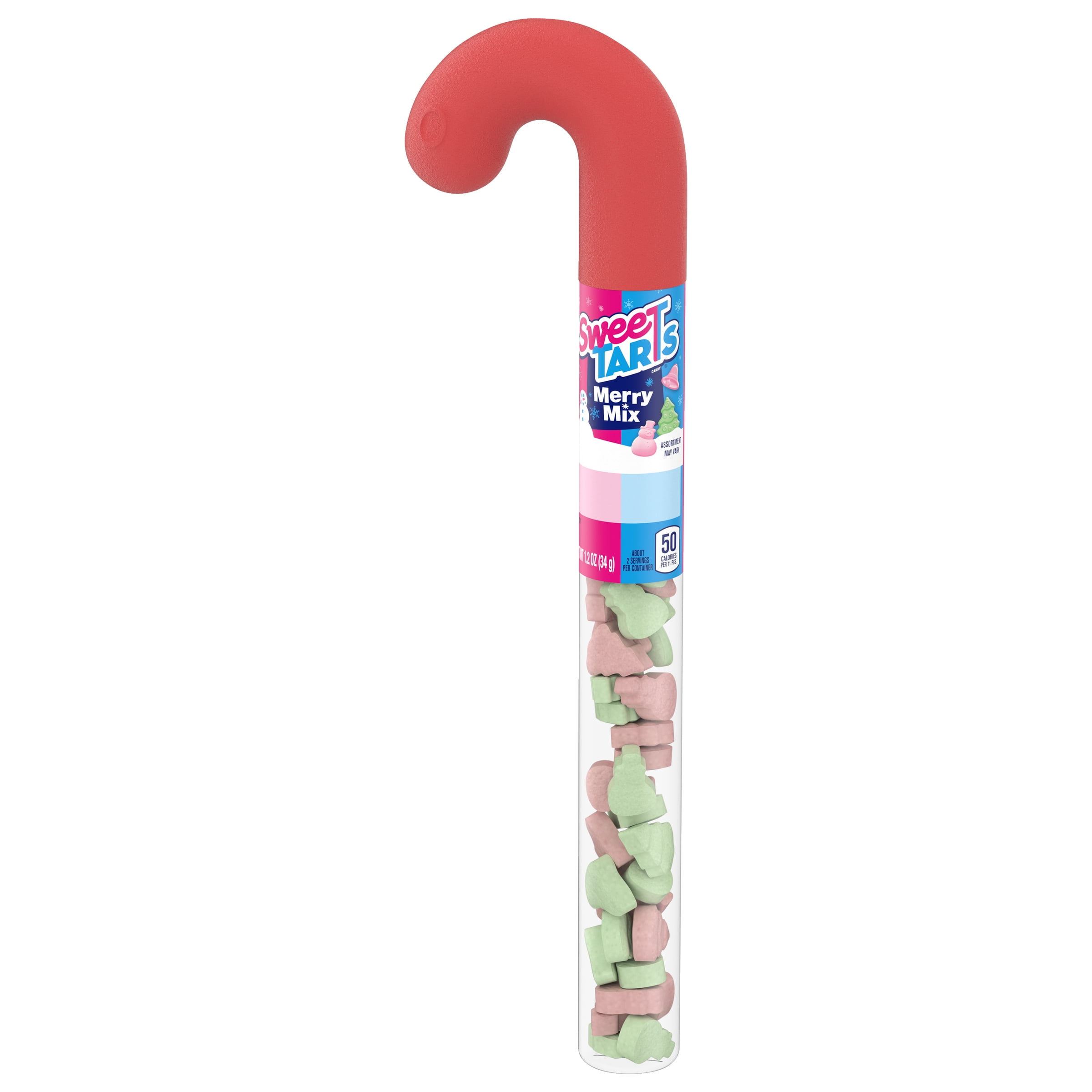 (2 pack) SweeTARTS Merry Mix, Holiday Cane Tube, Stocking Stuffer, 1.2 oz