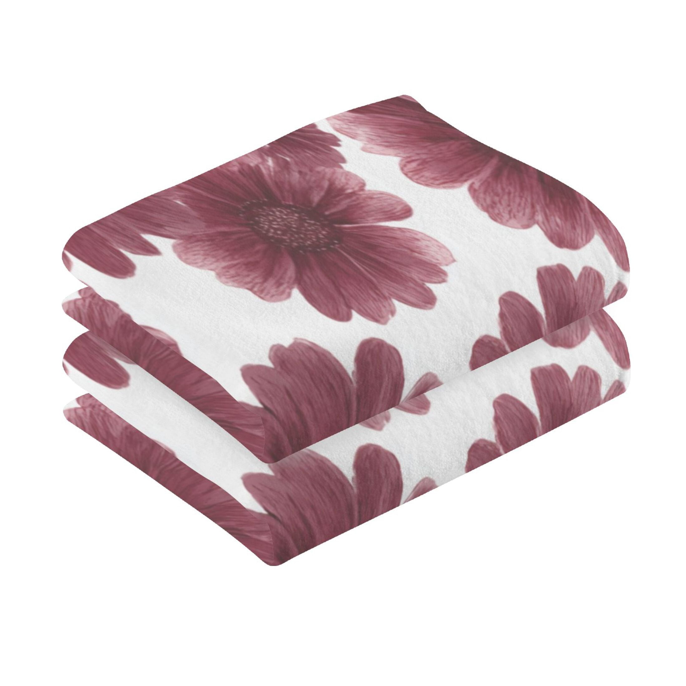 2 Pieces of Cotton Towel Face Towel Set Hand Towel Bath Towel Cotton Bath Towel Sets Seamless Pattern Maroon