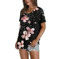thumbnail image 6 of JTZGDY Summer Womens Floral T Shirts Vintage Printed Short Sleeve Pleated Dressy Casual V Neck Summer Graphic Tees Tops Loose Flowy Cozy Tunic Blouses Black#03 XL, 6 of 8