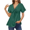 thumbnail image 1 of EQWLJWE Hauts d'Été pour Femmes Hauts pour Femmes en Liquidation Mode Femmes Été Imprimé Manches Courtes Col en V Blouse Décontractée, 1 of 6