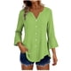 thumbnail image 1 of Craaazy Women's Relaxed Fit V Neck Blouse, Solid Color 3/4 Sleeve Flare Cuff Top, Loose Comfy Button Accent Casual Tee for Spring & Summer Gifts, 1 of 7