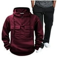 thumbnail image 2 of BiZtdJrK Today's Lightning Sales Tracksuits for Men Solid Color Long Sleeve Tactical Hoodies and Casual Drawstring Cargo Sweatpants 2 Piece Sets Military Workout Jogging Suits Wine XXL, 2 of 7