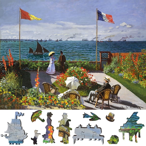 Wooden Jigsaw Puzzles for Adults - Uniquely Shaped Pieces - made in the USA by FoxSmartBox - 395 Pieces - The Garden at Sainte-Adresse