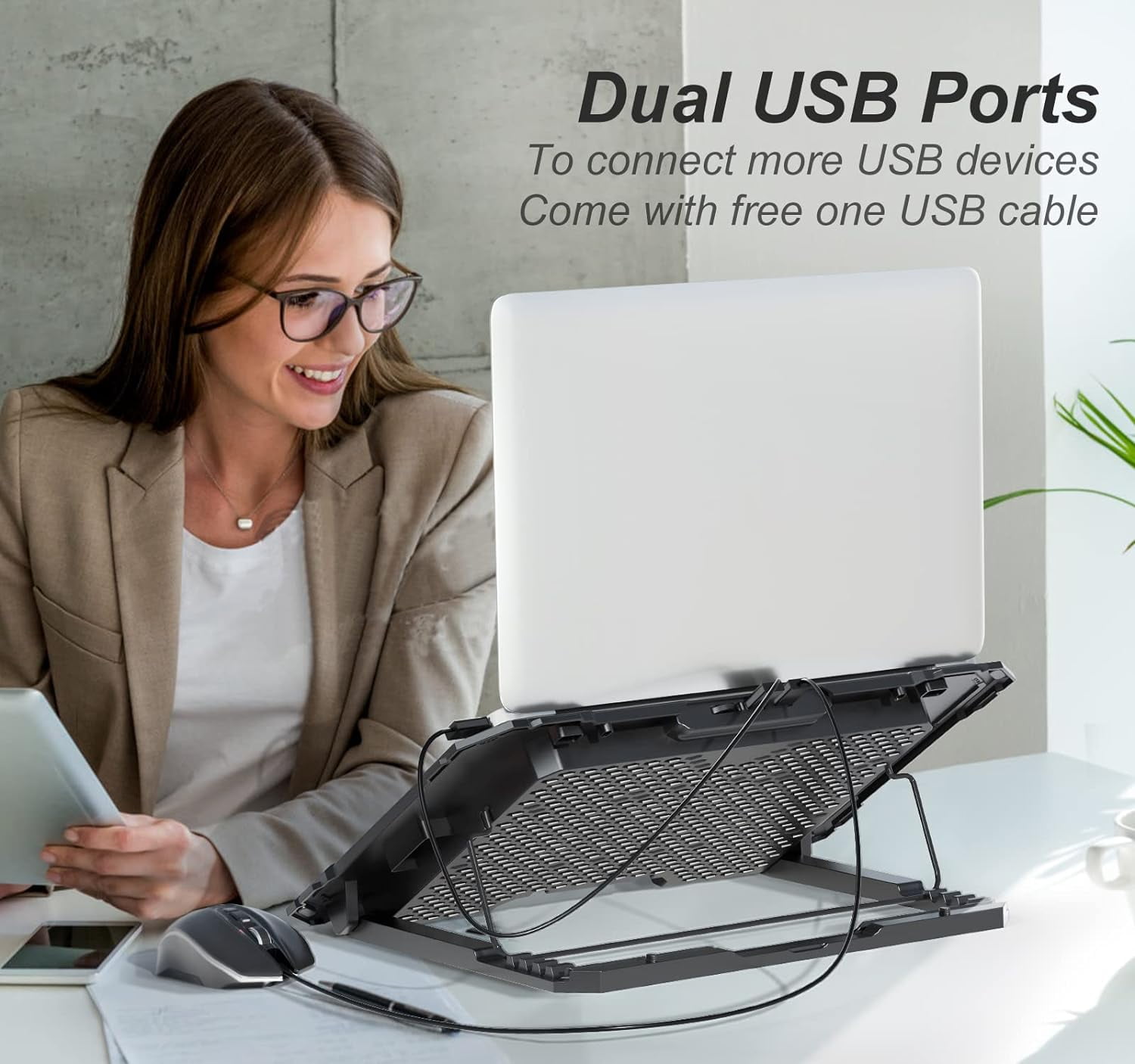 Laptop Cooling Pad with 6 Cooling Fans, Cooling Pad for Laptop Fan 13-15.6 Inch, Laptop Cooler Stand with 6 Height Adjustable, Notebook Cooler Pad with Two USB Port