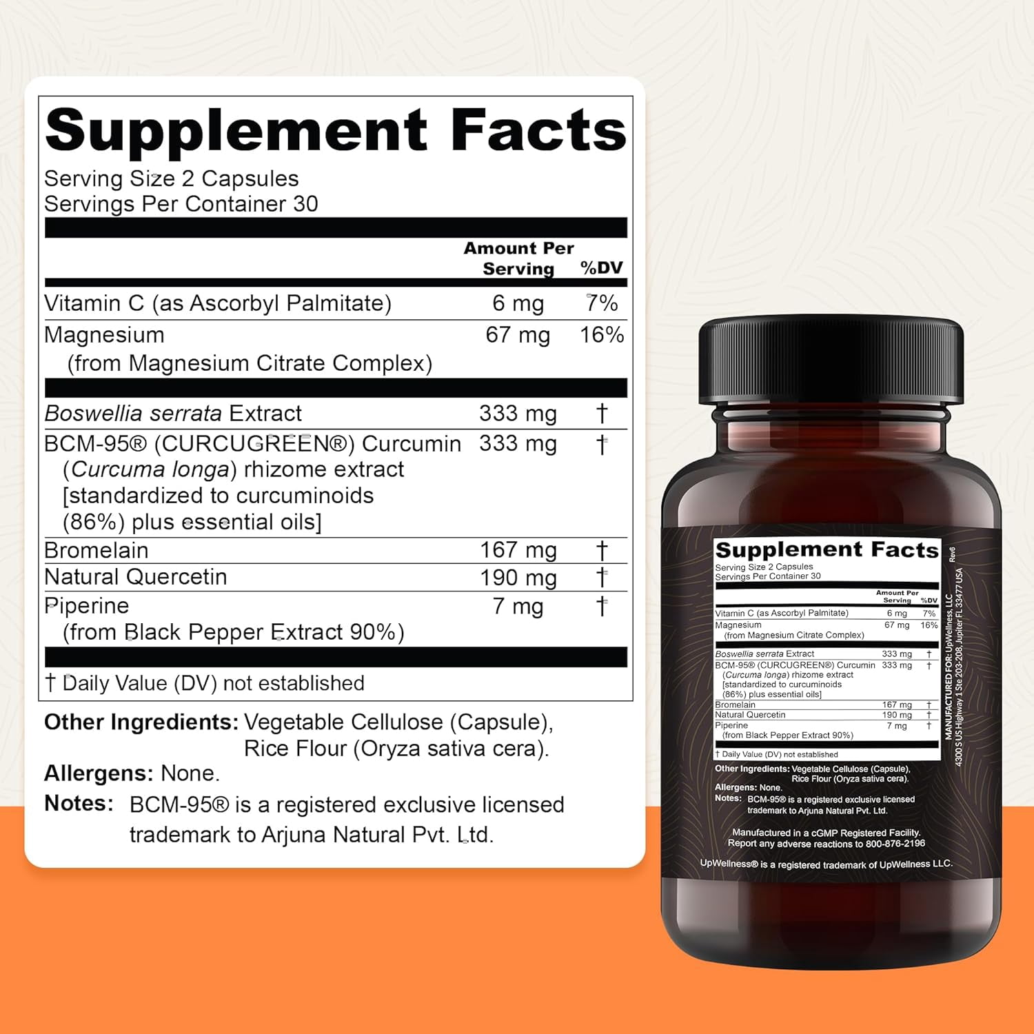 UpWellness Golden Revive + Joint Support Supplement Featuring Turmeric with Black Pepper, Quercetin, and Magnesium - 6 Active Ingredients for Joint Care - 60 Capsules