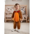 thumbnail image 3 of RUINIXCW Toddler Baby Girl Boy Thanksgiving Turkey Costume Kids Halloween Animal Costume Infant Baby Boy Girl Fall Winter Clothes Warm Flannel Romper Long Sleeve Hooded Zip Up Jumpsuit, 3 of 10