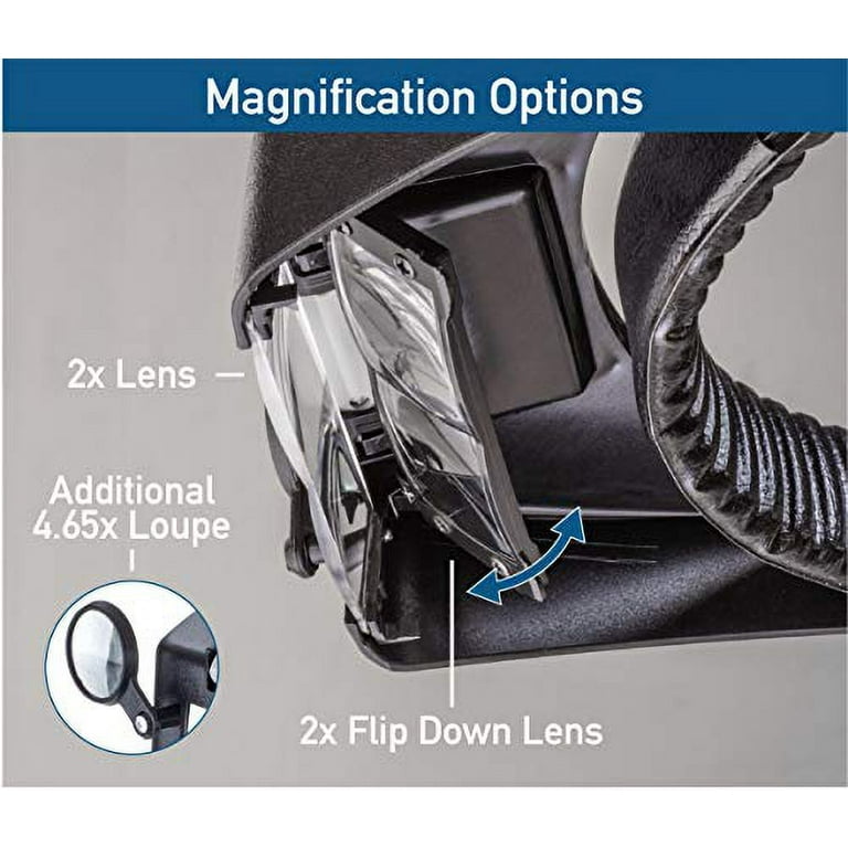 SE Illuminated Dual Lens Flip-In Head Magnifier - MH1067L, Black