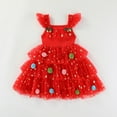 thumbnail image 2 of FAOWME Big Child Girls Christmas Dress Fly Sleeve Star Print Mesh Comfortable Fashion Tutu Dresses For Holiday Party Red 4-5 Years, 2 of 7