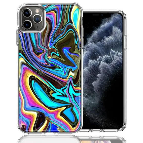 MUNDAZE For Apple iPhone 11 Pro Max Blue Paint Swirl Design Double Layer Phone Case Cover