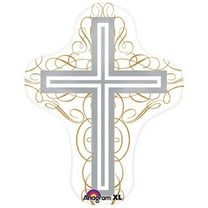 Jumbo White Cross Baptism Communion Foil Balloons 28 "