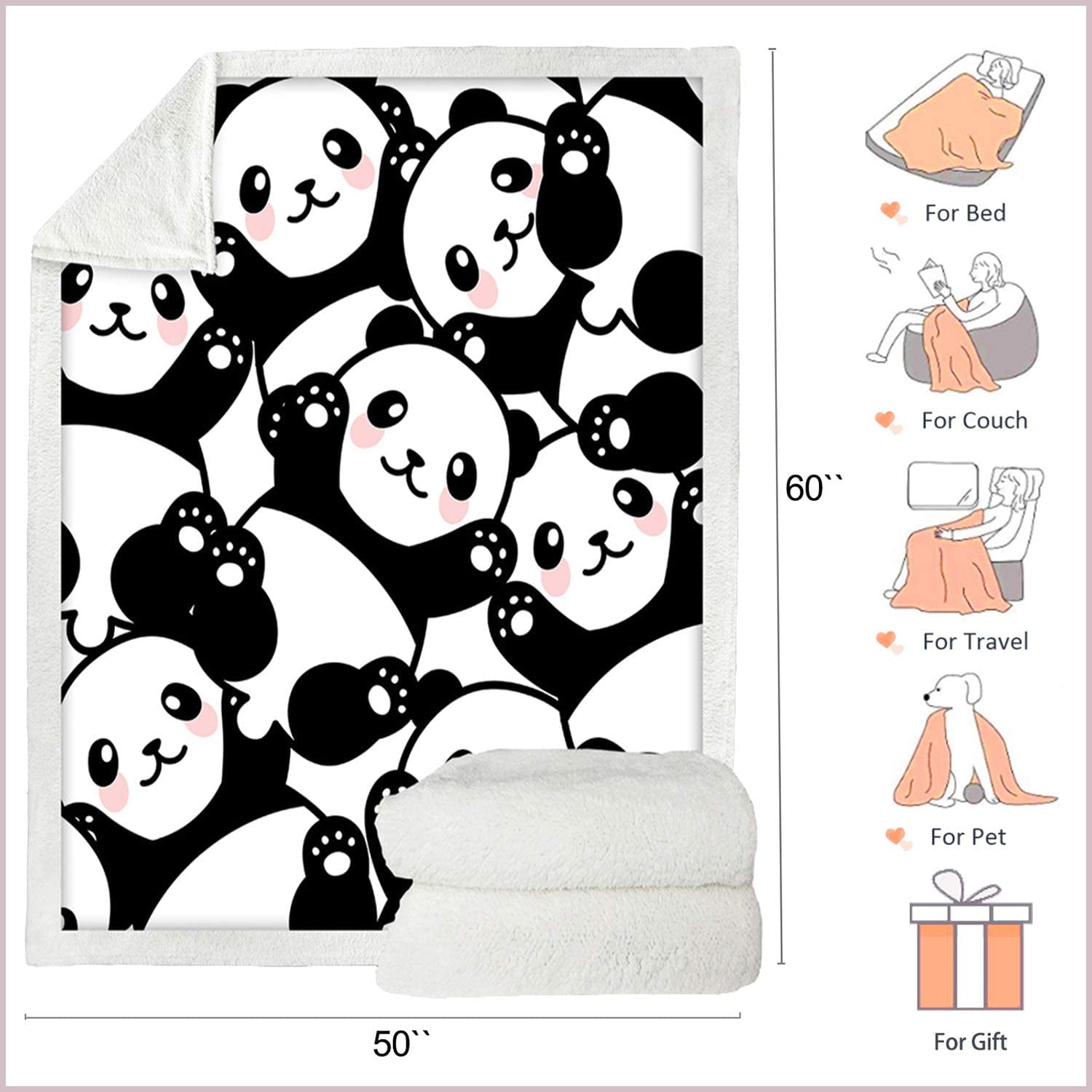 10 Sets Panda Plush Blanket Sherpa Fleece Blanket Soft Warm Fuzzy Throw Blankets Kids or Adults for Crib Bed Couch Chair Four Seasons Living Room Travel Outdoor 50 x 60 Inch Cute Panda Walmart
