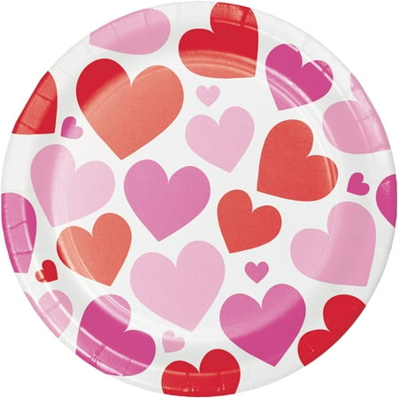 WAY TO CELEBRATE! Valentine's Day Dessert Plates, Red & Pink Hearts, 10 Count