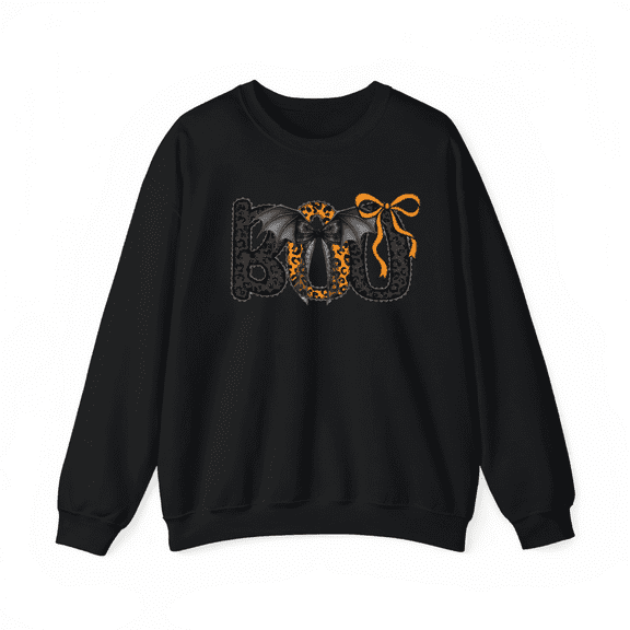 Halloween round-neck long-sleeved bow Boo bat pattern,Fashion cotton comfortable black S-3XL