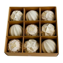 9Pcs Vintage Rustic Christmas Ball Ornaments, 3.14 Inch Large Shatterproof Farmhouse Christmas Tree Decorations in Neutral Colors, Xmas Holiday Home Party Decor Set