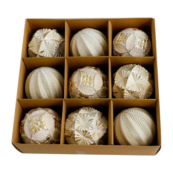 Shatterproof Christmas Ball Ornaments 9Pcs Set, 3.14 Inch Large White and Gold Vintage Style Xmas Tree Decorations for Farmhouse Holiday, Wedding, and Party Decor