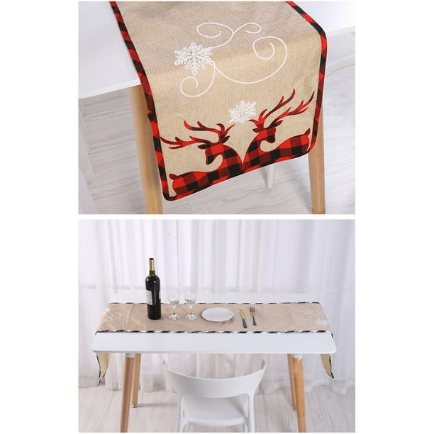 Chemin De Table Merry Christmas Avec élan En Coton - Nappe De Noël En Blanc Et Noir