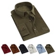thumbnail image 3 of Men Long Sleeve Shirt Fashionable Pure Color Turn Down Collar Button Shirt with Pocket for Dating, 3 of 5