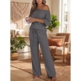 thumbnail image 4 of JWD Women's 2 Piece Pajama Set Off-Shoulder Short Sleeve Top And Wide Leg Lounge Pants Soft Cozy Sleepwear Loungewear Gray 2XL, 4 of 7