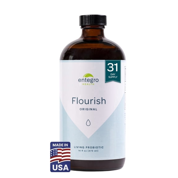 Entegro Health Flourish Original Liquid Probiotic & Postbiotic Supplement, 16 fl oz Plastic Bottle