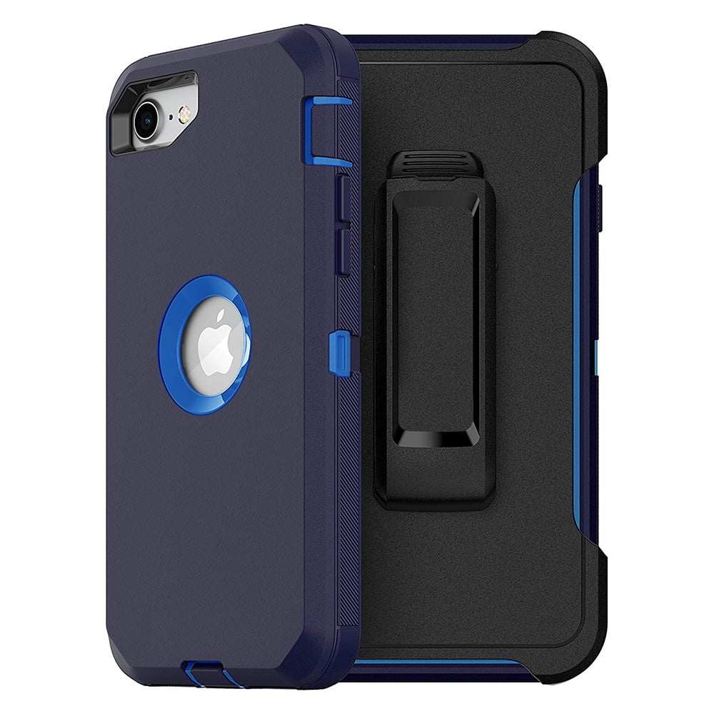 For Apple Iphone Se 2020 Heavy Duty Shockproof Armor Protective Hybrid Case Cover With Clip Blue