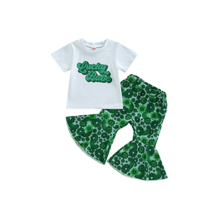 

IZhansean Toddler Baby Girls St. Patrick s Day Outfit Lucky Babe T-Shirt Flared Pants 2Pcs Clothes White 3-4 Years