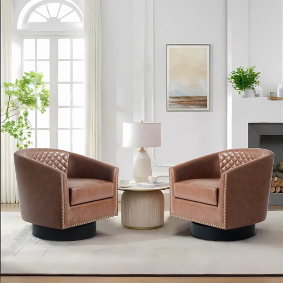 DREAMSIDEA Swivel Accent Chair Set of 2 for Living Room,Swivel Barrel Armchair Modern Round Club Chair- Brown