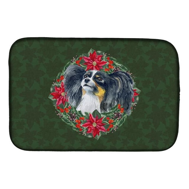 Carolines Treasures CK1523DDM Papillon Poinsetta Wreath Dish Drying Mat