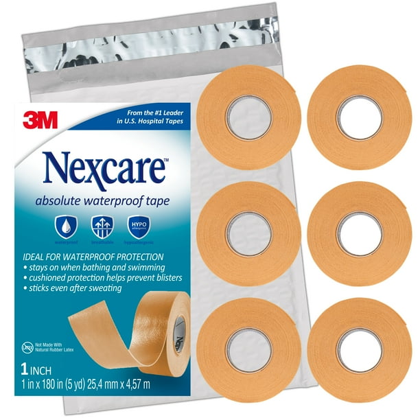 Nexcare Absolute Waterproof First Aid Tape, 1 inch x 5 yards, 6 Rolls