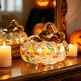 thumbnail image 4 of Hand-Blown Glass Pumpkin Figurine - Colorful Speckled Art Glass Ornament, Halloween Fall Thanksgiving Tabletop Centerpiece for Home & Desk Decor, 4 of 6