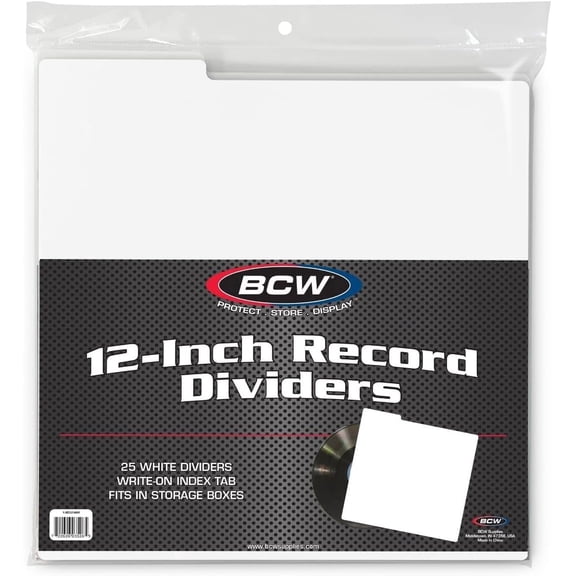 BCW 12" Vinyl Record Dividers for Records Albums and Record Storage, with Write On Tab Dividers, 25 Pack