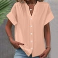 thumbnail image 2 of Timegard Short Sleeve Tops for Women Summer V-Neck Button down Shirts Solid Color Office Casual Loose Tops, 2 of 6
