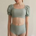 thumbnail image 2 of Aayomet Bathing Suit for Women Bikini High Waisted Bottom Bathing Suits Vintage Split Hot Spring Bubble Sleeve (Green, L), 2 of 4